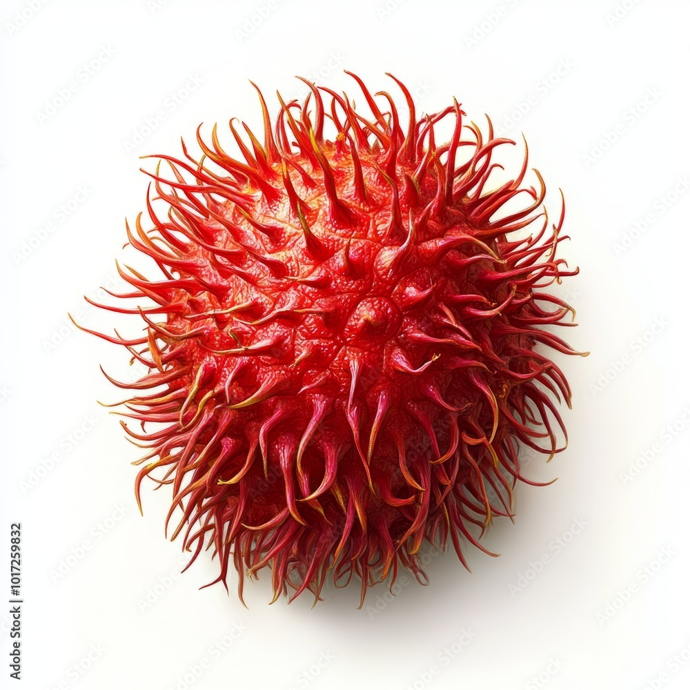 Single Rambutan Fruit with Red Spiky Skin