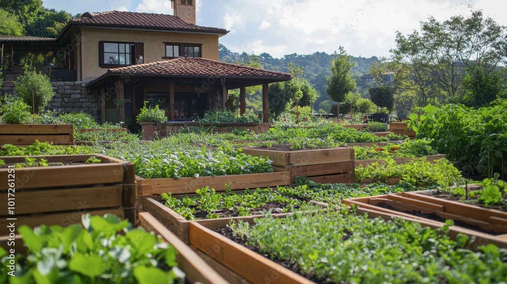 A rooftop garden filled with vegetables and herbs, promoting urban sustainability and green spaces. A rooftop garden filled with vegetables and herbs, promoting urban sustainability and green spaces.