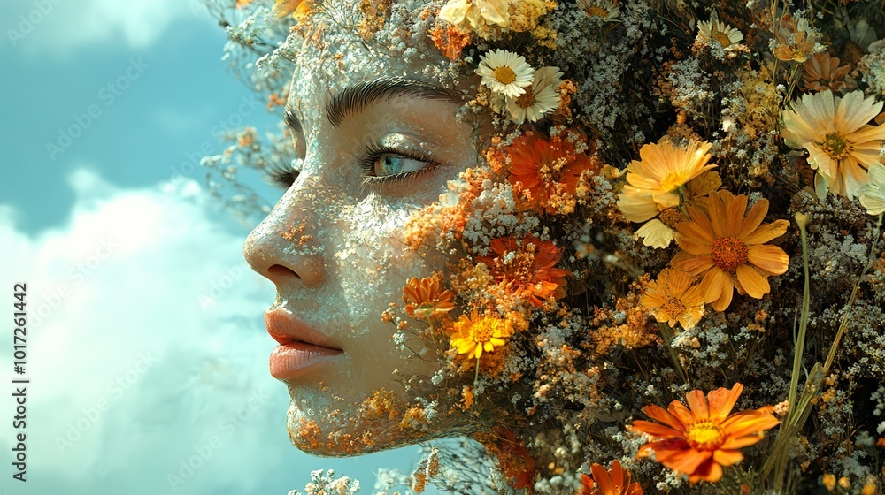 Woman with Flowers - A Surreal Portrait of Beauty and Nature Woman with Flowers - A Surreal Portrait of Beauty and Nature