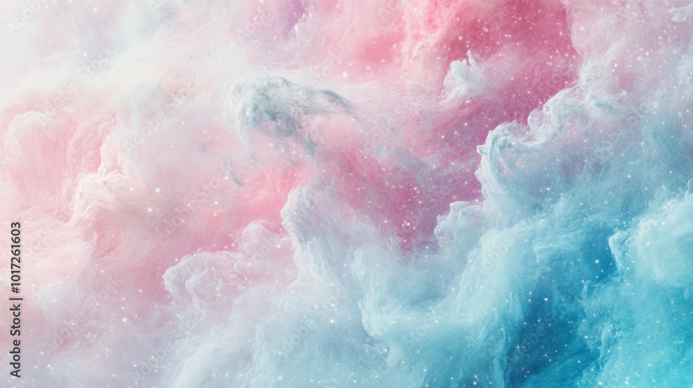 Fototapeta premium A serene view of a nebula in pastel shades, with soft pink and blue gases glowing faintly.