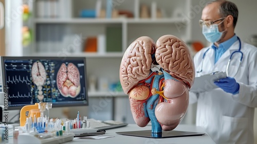 Anatomy of human spleen detailed view of lobes and functions hematologist with imaging equipment medical office with spleen models photo