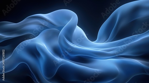 Abstract blue fabric waves flow and curve, creating a smooth, elegant pattern.