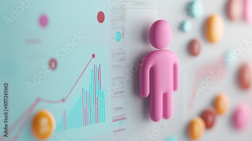 Obraz na płótnie Analysis of HR data with employee icons and statistical graphs in 3D visual. w salonie