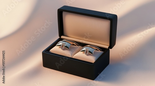 Sleek box with monogrammed cufflinks, ideal for gifting, 3D render.