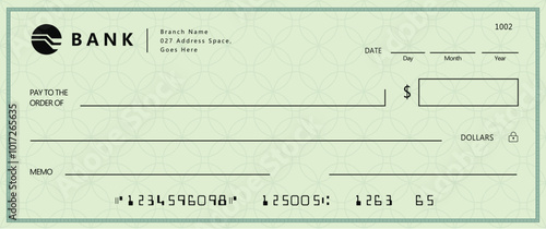 Bank check, vector blank money cheque, checkbook template with guilloche pattern and fields. Currency payment coupon, money check background	