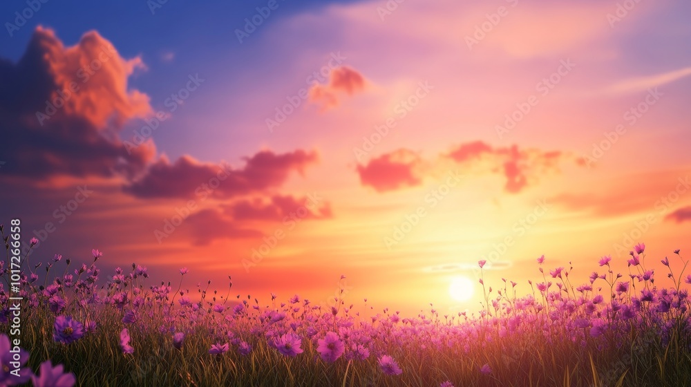 Peaceful meadow at sunrise symbolizing new beginnings Peaceful meadow at sunrise symbolizing new beginnings