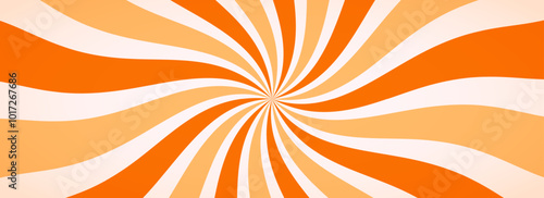 Caramel candy sunburst background. Salted caramel ice cream sunbeam pattern design. Orange nougat desert wallpaper for template, banner, poster, flyer. Nice rotating cartoon rays and beams. Vector