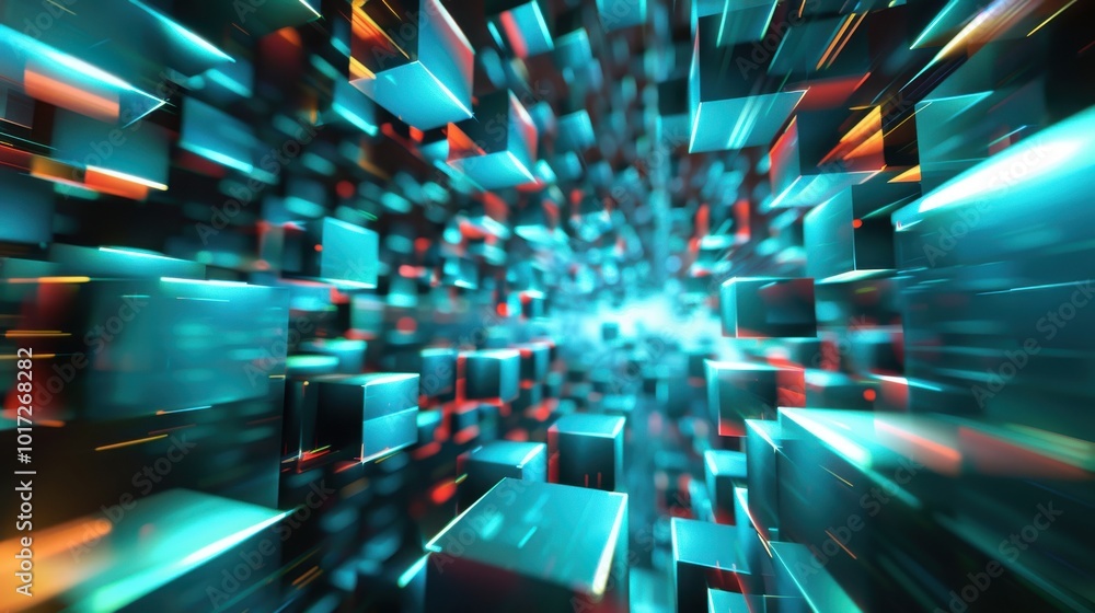 Fototapeta premium Abstract 3D Render of Intersecting Glowing Cubes
