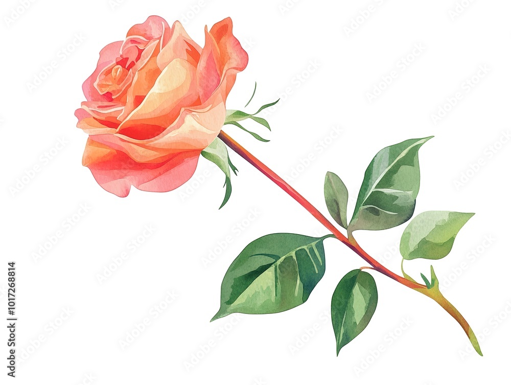 Obraz premium Watercolor clipart of a single rose, isolate on white background 