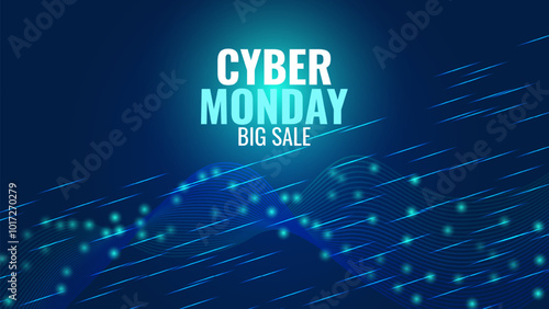 Cyber Monday sale banner discount special offer. Neon light. Design online store shopping coupon. Vector illustration.