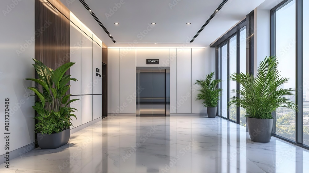 Fototapeta premium Indoor elevator hall of modern office building 
