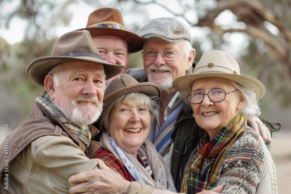 Portrait of group of senior friends having fun in the park, smiling Portrait of group of senior friends having fun in the park, smiling