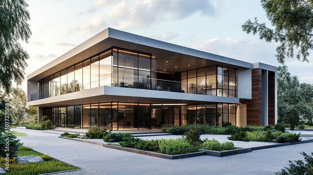Fototapeta premium Modern office building concept 3d rendering. 