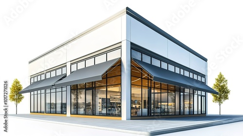 modern mixeduse retail and office building with sleek awning offering prime commercial space for lease or purchase 3d illustration  photo