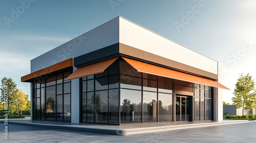 modern mixeduse retail and office building with sleek awning offering prime commercial space for lease or purchase 3d illustration  