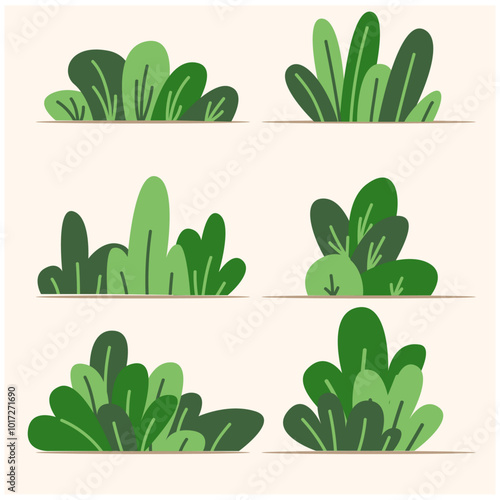 Shrub bush shrubbery tree simple abstract flat cartoon With illustration style doodle and line art