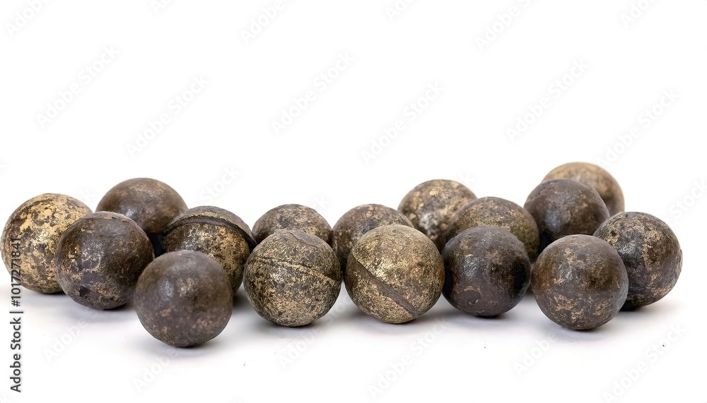 cast iron cannonball is a solid round shot or ball spherical projectile without explosive charge, launched from a cannon gun barrel. Isolated on white background with copy space cast iron cannonball is a solid round shot or ball spherical projectile without explosive charge, launched from a cannon gun barrel. Isolated on white background with copy space