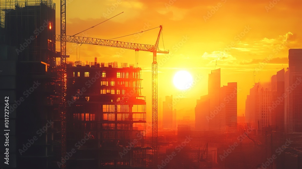 construction site in the sunset and light construction site in the sunset and light