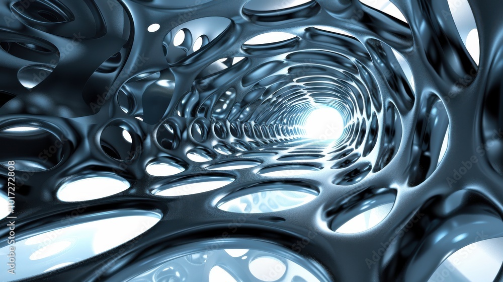 Abstract Tunnel with Metallic Structure and Bright Light Abstract Tunnel with Metallic Structure and Bright Light