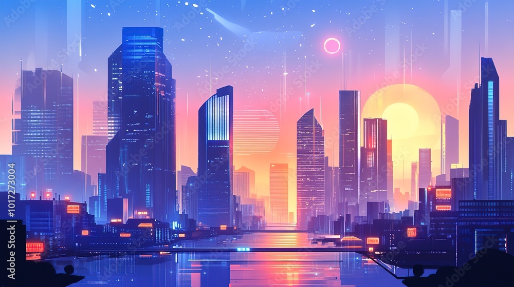 Futuristic metaverse city vector flat simple illustration Futuristic metaverse city vector flat simple illustration