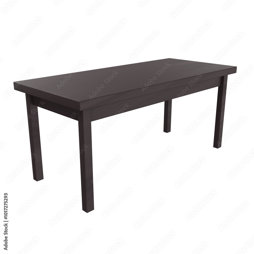 Dark wooden dining table isolated object with a simple, minimalist design and modern style. Interior design element. Dark wooden dining table isolated object with a simple, minimalist design and modern style. Interior design element.