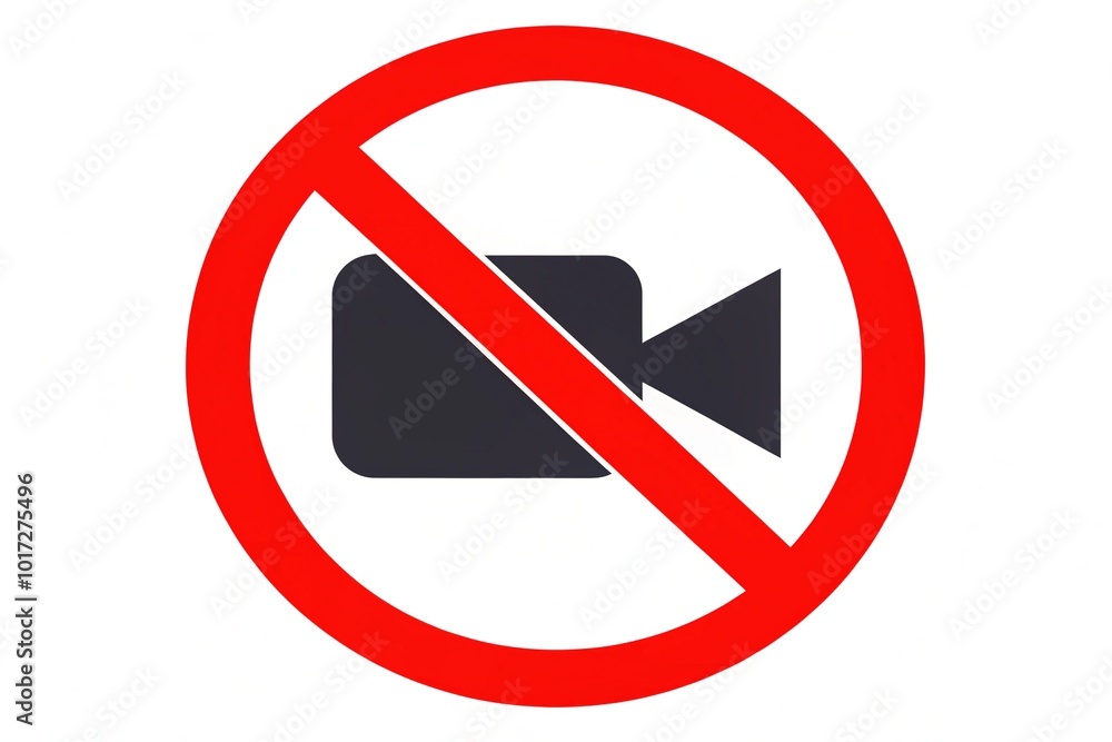 A red circle with a diagonal line through a video camera icon, indicating no video recording or filming is allowed in a particular area. A red circle with a diagonal line through a video camera icon, indicating no video recording or filming is allowed in a particular area.