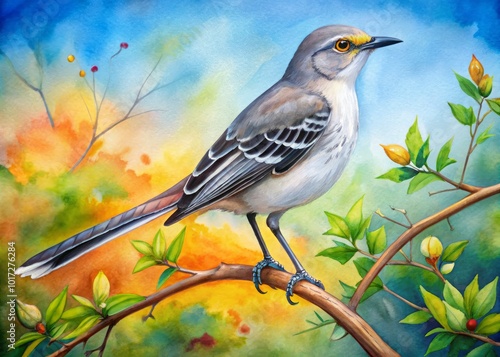 The Northern Mockingbird, Texas' state bird, thrives in various habitats, enchanting us with its melodic songs while photo