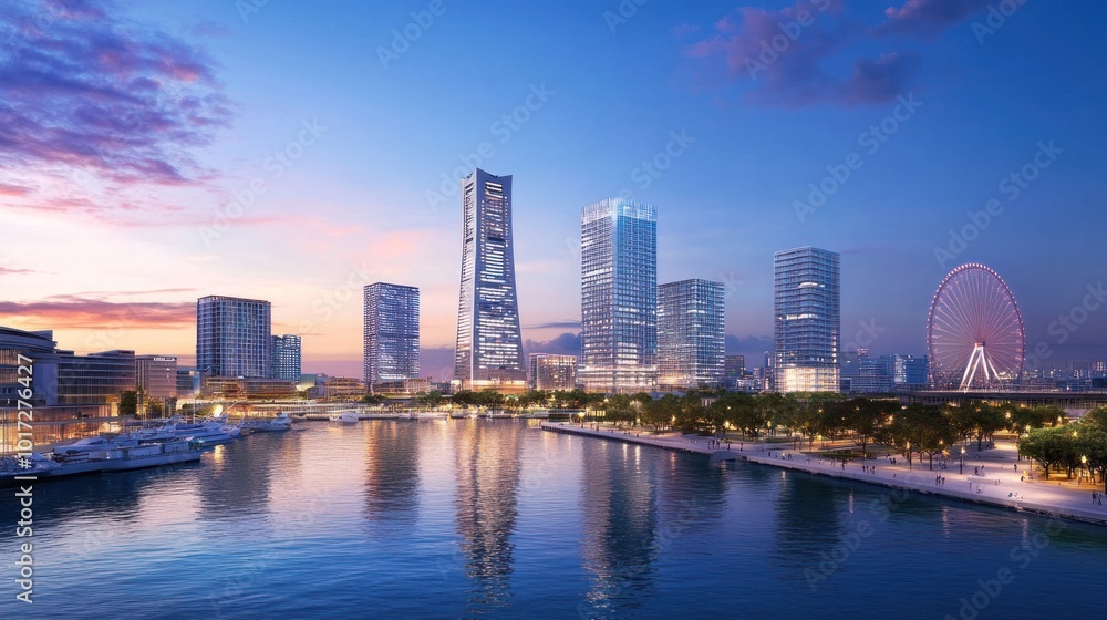 Obraz premium Yokohama Minato Mirai Waterfront Cityscape at Twilight