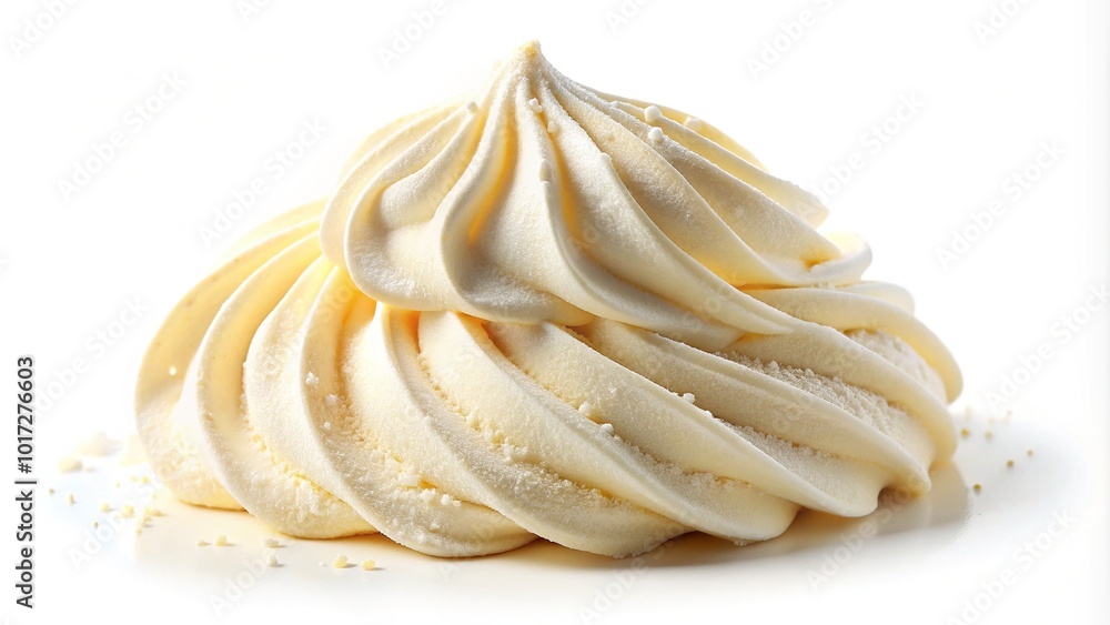 Creamy mascarpone cheese mound isolated on white background, smooth texture and delicate folds, invitingly displayed with a sprinkle of sugar on top. Creamy mascarpone cheese mound isolated on white background, smooth texture and delicate folds, invitingly displayed with a sprinkle of sugar on top.