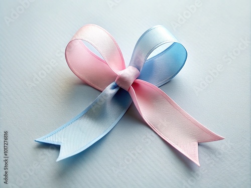 Delicate pale blue and pink ribbon tied in a gentle bow, symbolizing love, hope, and remembrance for pregnancy and infant loss awareness. photo