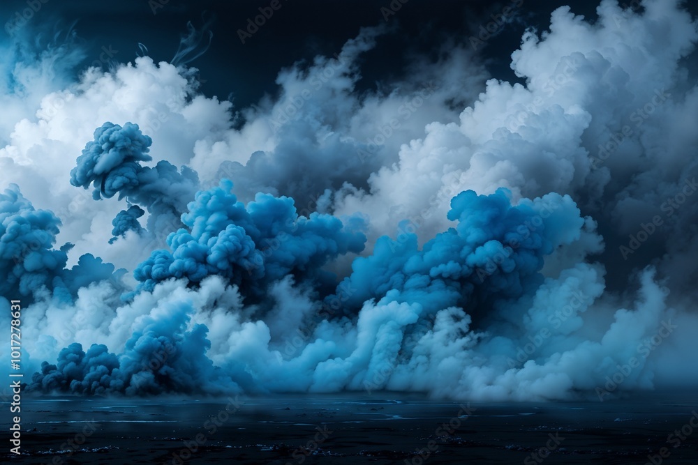 Obraz premium Black scene with blue smoke in the background. Blue mist on the ground. Fog backdrop.