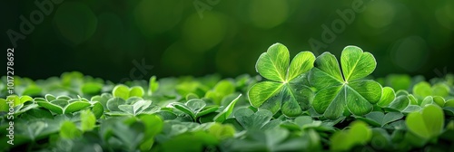 Vibrant green clover leaves against a soft blurred background, symbolizing luck and nature.