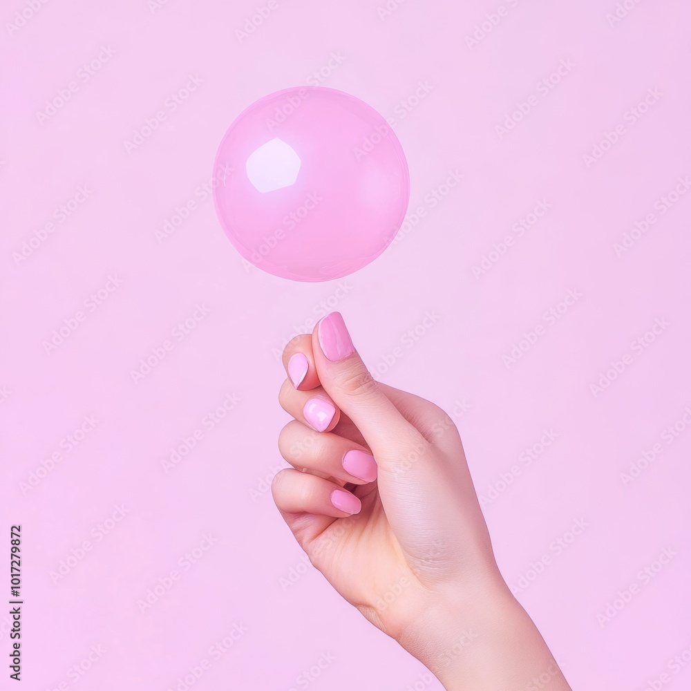 Hand Holding Pink Bubblegum Close-Up Shot Hand Holding Pink Bubblegum Close-Up Shot