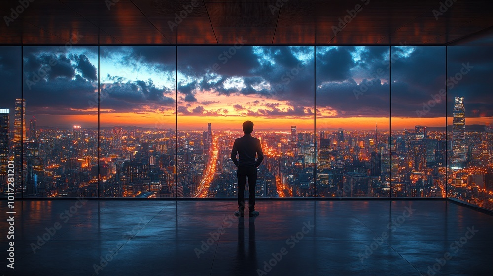 Man Looking at Cityscape Man Looking at Cityscape