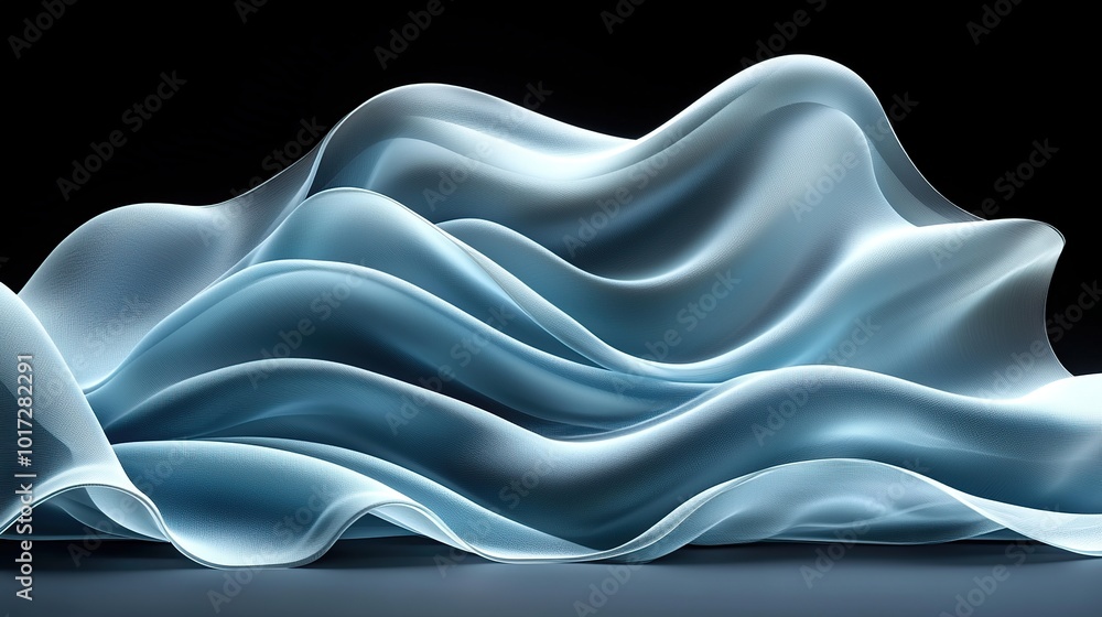Fototapeta premium Abstract blue cloth waves on a dark background.