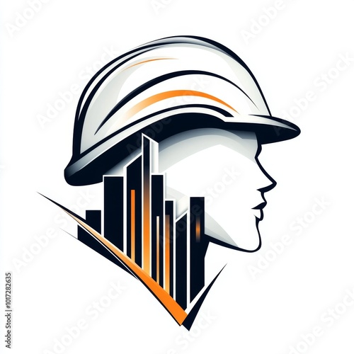 Construction Worker Profile with Cityscape Logo Design