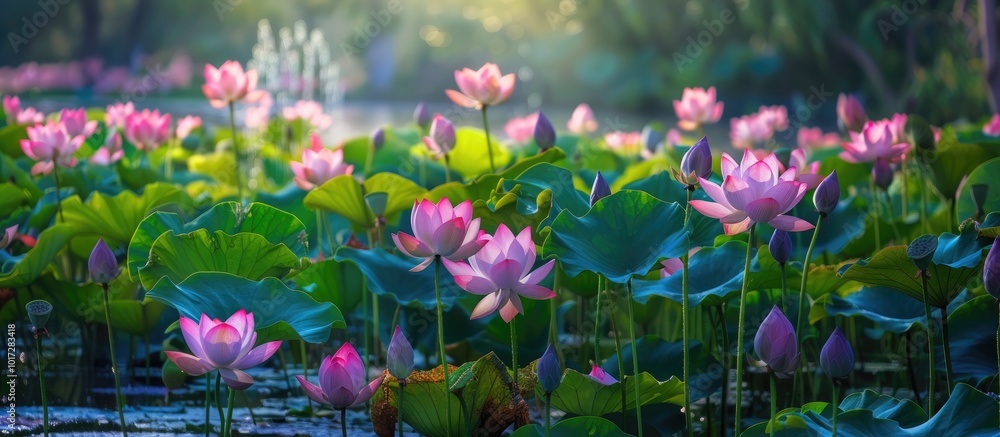 Lotus Pond in Garden Setting Lotus Pond in Garden Setting