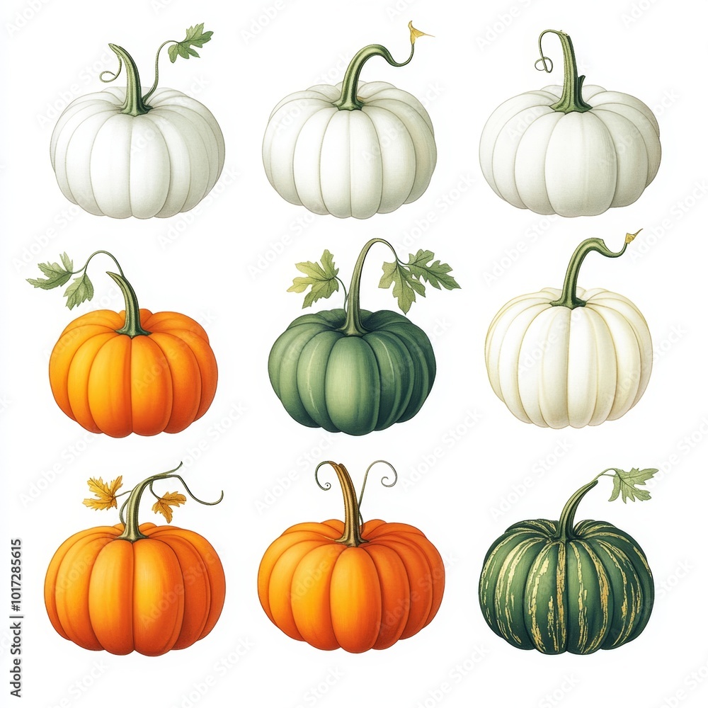 Colorful Pumpkins Isolated on White Background Colorful Pumpkins Isolated on White Background