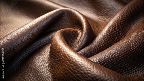 A rich, dark brown leather fabric with a subtle sheen, featuring intricate texture and natural grain patterns, evoking luxury and sophistication.