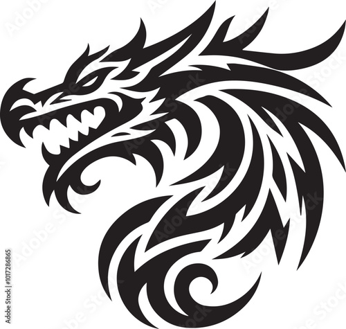 dragon head tribal logo vector black and white