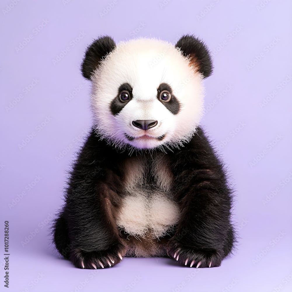Cute panda cub with big eyes on a pastel background Cute panda cub with big eyes on a pastel background