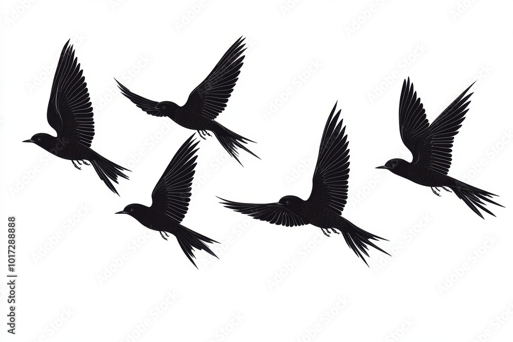 Obraz premium Black Bird Silhouettes Flying In Formation