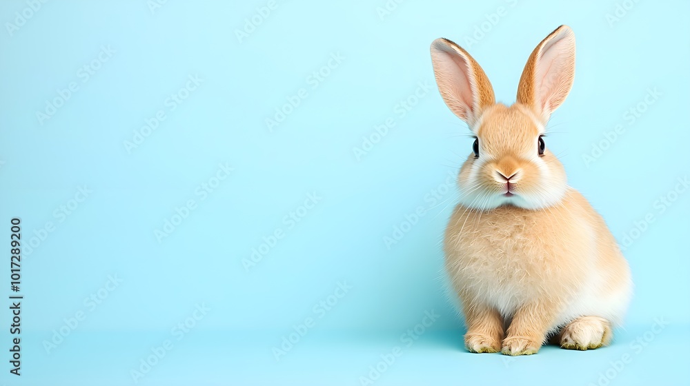 Cute fluffy rabbit on a pastel blue background Cute fluffy rabbit on a pastel blue background
