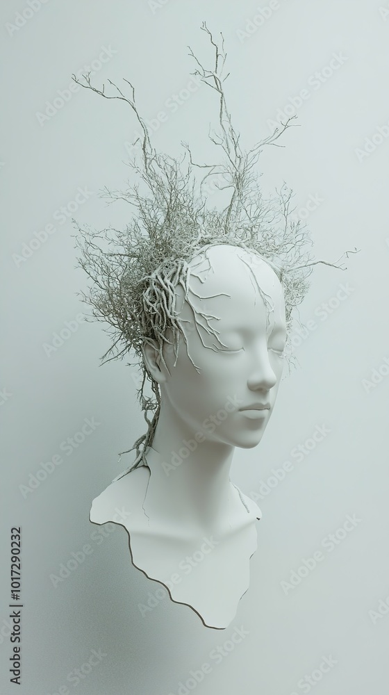 Surreal Sculpture: Human Form with Branch Crown Surreal Sculpture: Human Form with Branch Crown