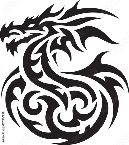 dragon head tribal logo vector black and white