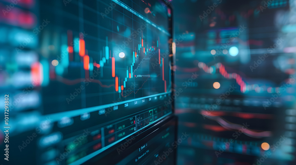 Stock market trading platform charts exchange graphs on pc computer screen. Financial technology online investment data digital money prices indexes crypto analysis and forecast background Stock market trading platform charts exchange graphs on pc computer screen. Financial technology online investment data digital money prices indexes crypto analysis and forecast background