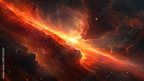 Cosmic Nebula with Orange and Red Hues