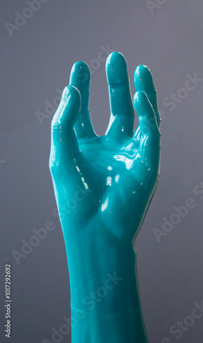 Three-dimensional object printed on 3D printer. Abstract interior model human hand with fingers created on 3d printer. Concept FDM 3D Printing technologies. Additive modern new progressive technology