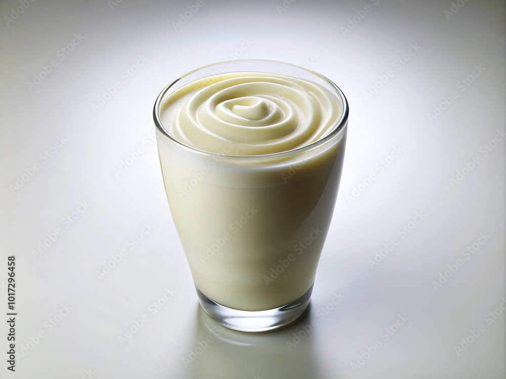 Freshly poured glass of cold milk with a swirling creamy top, set against a clean white background, highlighting its pure and refreshing qualities. Freshly poured glass of cold milk with a swirling creamy top, set against a clean white background, highlighting its pure and refreshing qualities.