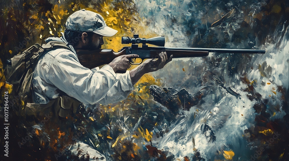 Hunter with Rifle in a Forest. Hunter with Rifle in a Forest.